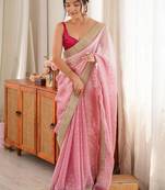 Pink women floral embroidered silk blend designer saree