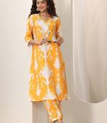ethnic motifs printed v-neck kurta with salwar