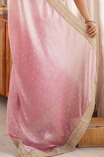 Pink women floral embroidered silk blend designer saree