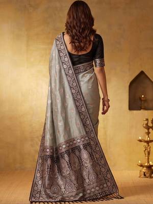 Grey woven design zari silk blend designer saree 2
