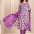 women floral printed empire thread work kurta with trousers & with dupatta