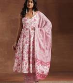 women floral printed tiered kurti with trousers & with dupatta