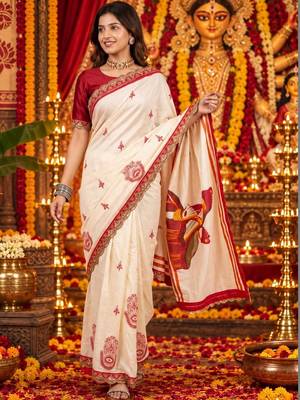 Off white women ethnic motifs embroidered designer garad saree 1
