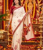 Off white women ethnic motifs embroidered designer garad saree