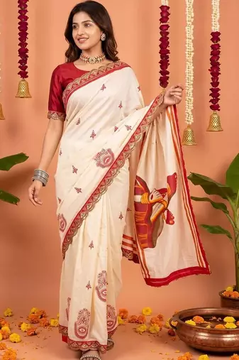 Off white women ethnic motifs embroidered designer garad saree