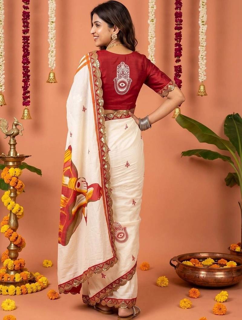 Off white women ethnic motifs embroidered designer garad saree
