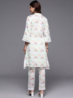 women printed regular kurta with trousers 5