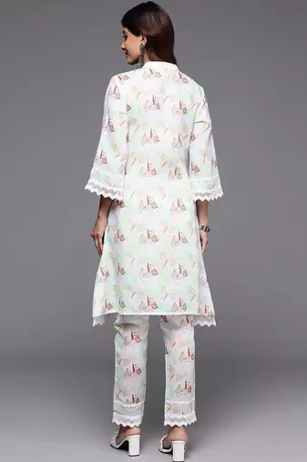 women printed regular kurta with trousers