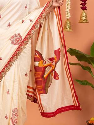 Off white women ethnic motifs embroidered designer garad saree 4