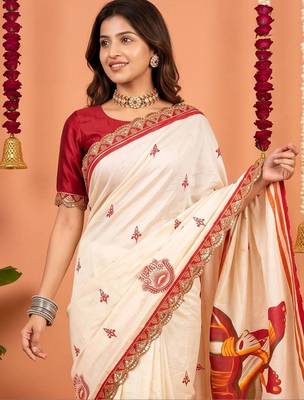 Off white women ethnic motifs embroidered designer garad saree 5