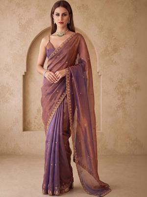 Purple embellished embroidered silk blend designer saree 1