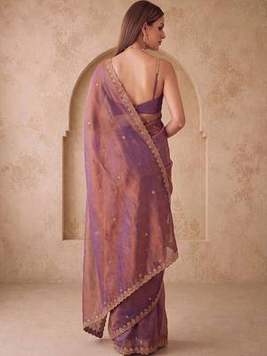 Purple embellished embroidered silk blend designer saree 2