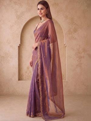 Purple embellished embroidered silk blend designer saree 3