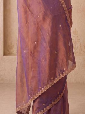Purple embellished embroidered silk blend designer saree 5