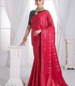 Red woven design zari satin heavy work banarasi saree