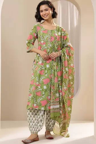 women floral printed regular kurta with salwar & with dupatta