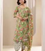 women floral printed regular kurta with salwar & with dupatta