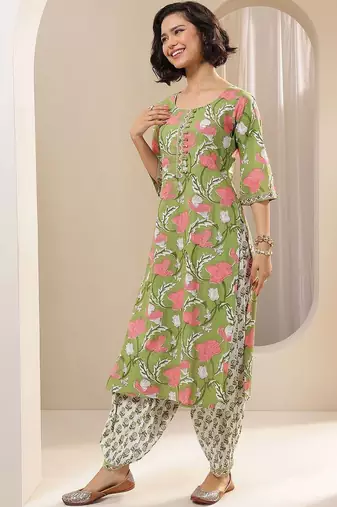 women floral printed regular kurta with salwar & with dupatta