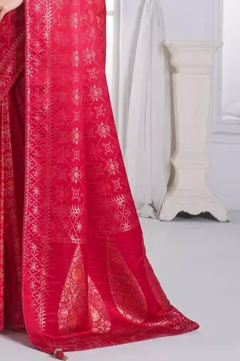 Red woven design zari satin heavy work banarasi saree