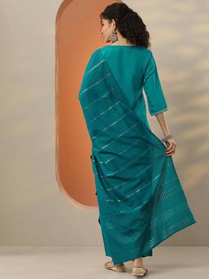 ethnic motifs embroidered regular thread work kurta & trousers with dupatta 3