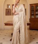 Cream woven design zari silk blend designer mysore silk saree