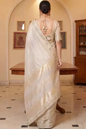 Cream woven design zari silk blend designer mysore silk saree