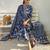 libas blue floral printed cotton blend straight suit set with dupatta
