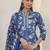libas blue floral printed cotton blend straight suit set with dupatta