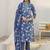 libas blue floral printed cotton blend straight suit set with dupatta