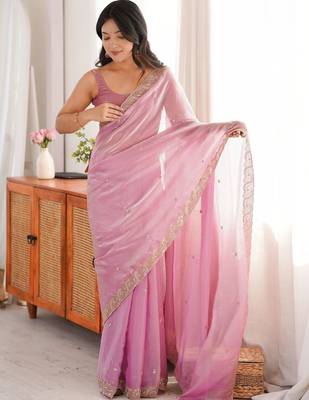 Pink embellished beads and stones satin designer saree 3