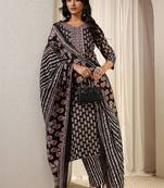 women ethnic motifs printed regular thread work kurta with trousers & with dupatta