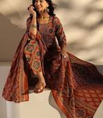 women ethnic motifs printed regular mirror work kurta with trousers & with dupatta