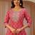 red ethnic printed cotton blend straight suit set