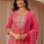 red ethnic printed cotton blend straight suit set