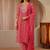 red ethnic printed cotton blend straight suit set