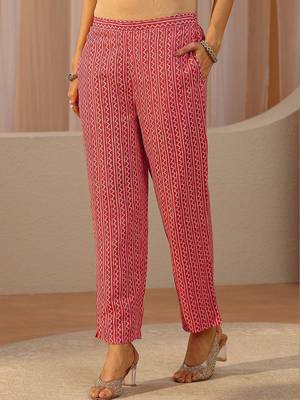 red ethnic printed cotton blend straight suit set 7