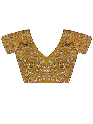 Gold embellished embroidered  chiffon heavy work saree 4