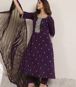 women floral embroidered regular sequinned kurta with trousers & with dupatta