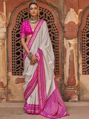 Off white zari silk blend designer patola saree 1