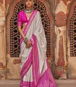 Off white zari silk blend designer patola saree