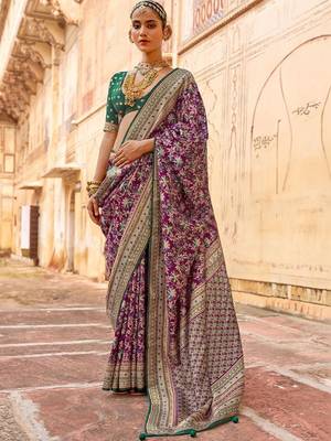 Purple kalamkari silk blend designer saree 1