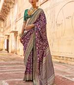 Purple kalamkari silk blend designer saree