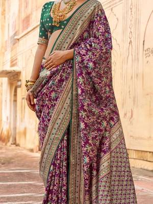 Purple kalamkari silk blend designer saree 2