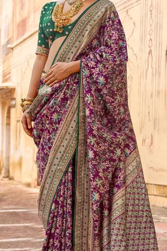 Purple kalamkari silk blend designer saree