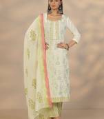 women ethnic motifs printed regular thread work kurta with trousers & with dupatta