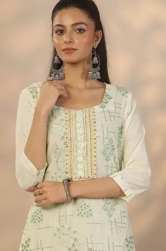 women ethnic motifs printed regular thread work kurta with trousers & with dupatta