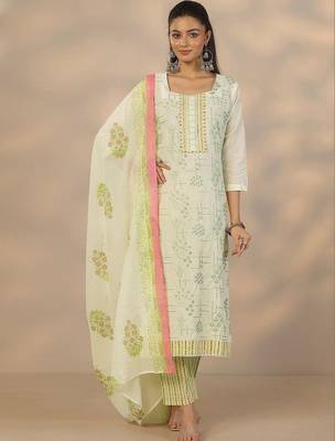 women ethnic motifs printed regular thread work kurta with trousers & with dupatta 7