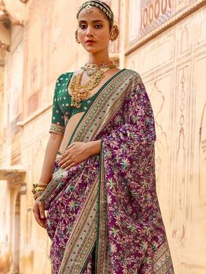 Purple kalamkari silk blend designer saree 3