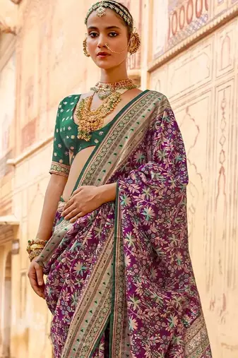 Purple kalamkari silk blend designer saree