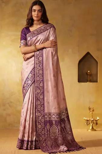 Pink woven design zari silk blend designer saree